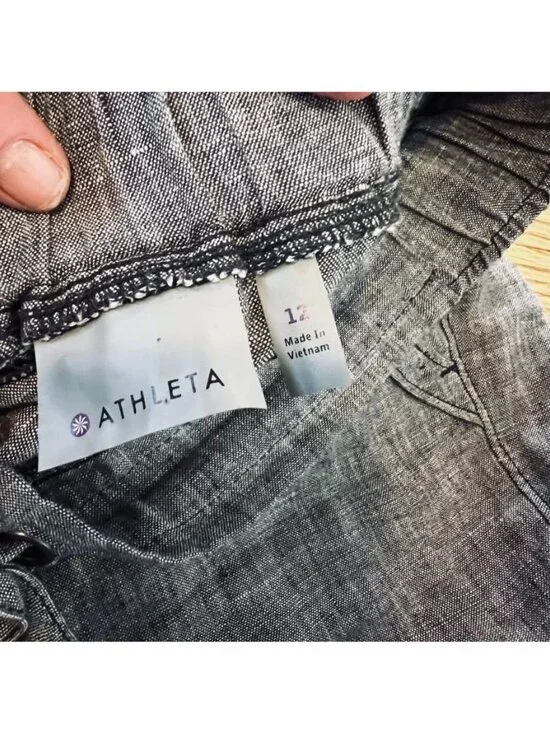 Athleta Gray Wide-Leg 100% Linen Drawstring Pants 12 Coastal Summer Vacation - Picture 7 of 14